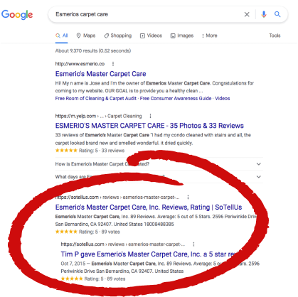 Profile page reviews on Google